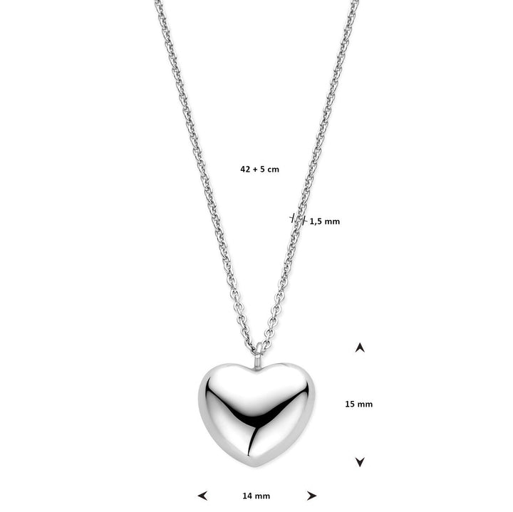 necklace heart 1.5 mm 42 + 5 cm silver rhodium plated