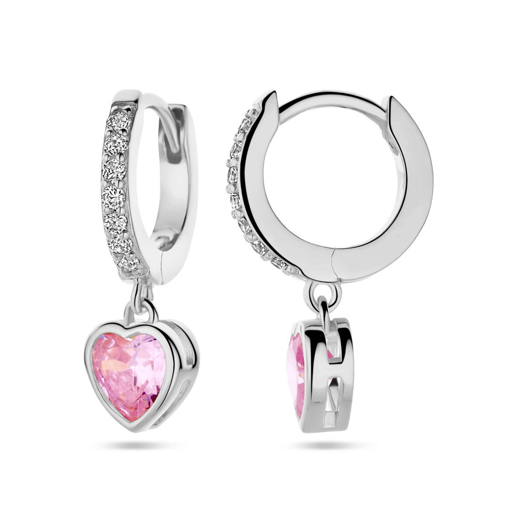 earrings heart pink and white zirconia silver rhodium plated