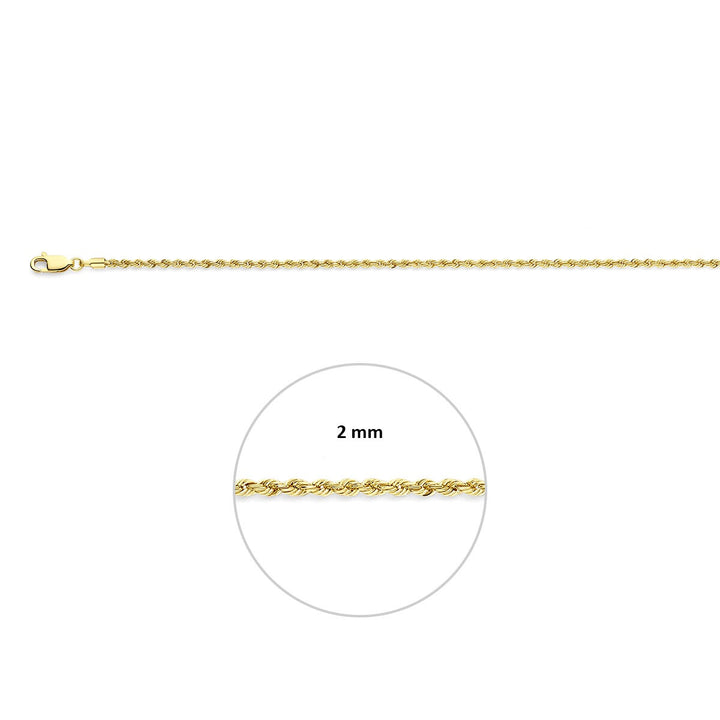 9k Geelgouden dames collier met koord schakel – 2 mm breed