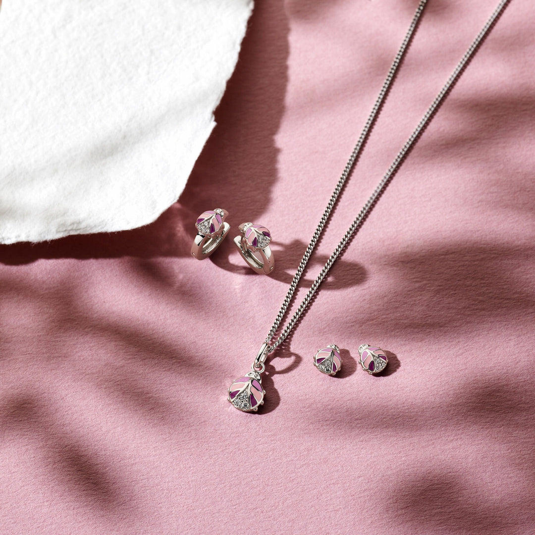 ear studs ladybug zirconia silver rhodium plated