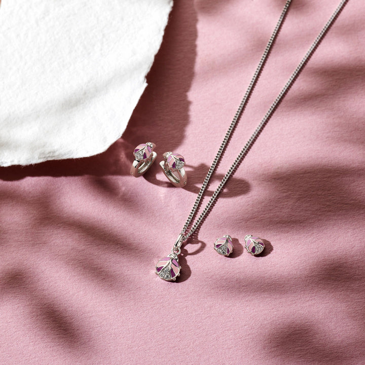 ear studs ladybug zirconia silver rhodium plated