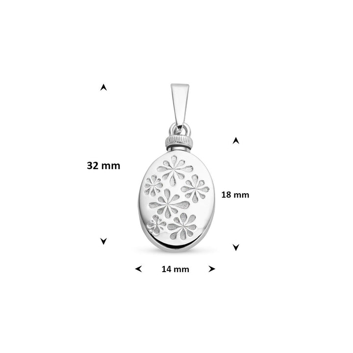 urn pendant engraving flowers silver rhodium plated