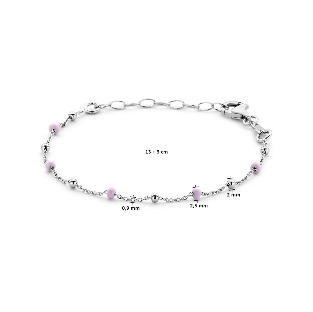 bracelet pink enamel balls 13 + 3 cm silver rhodium plated