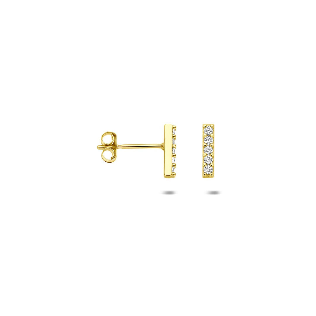 ear studs bar zirconia 14K yellow gold 