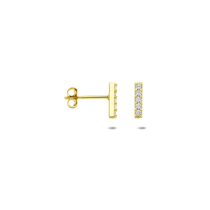 ear studs bar zirconia 14K yellow gold 