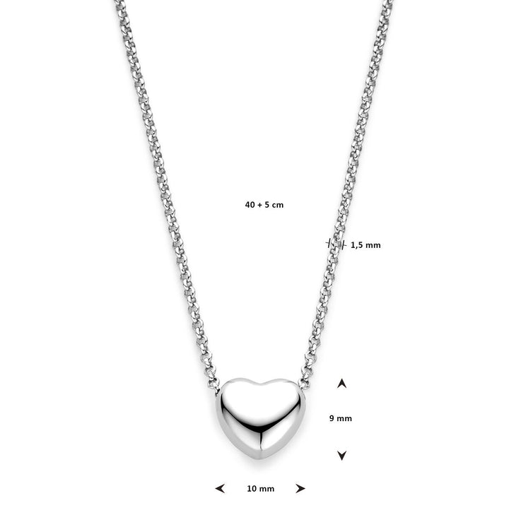 necklace heart 1.5 mm 40 + 5 cm silver rhodium plated