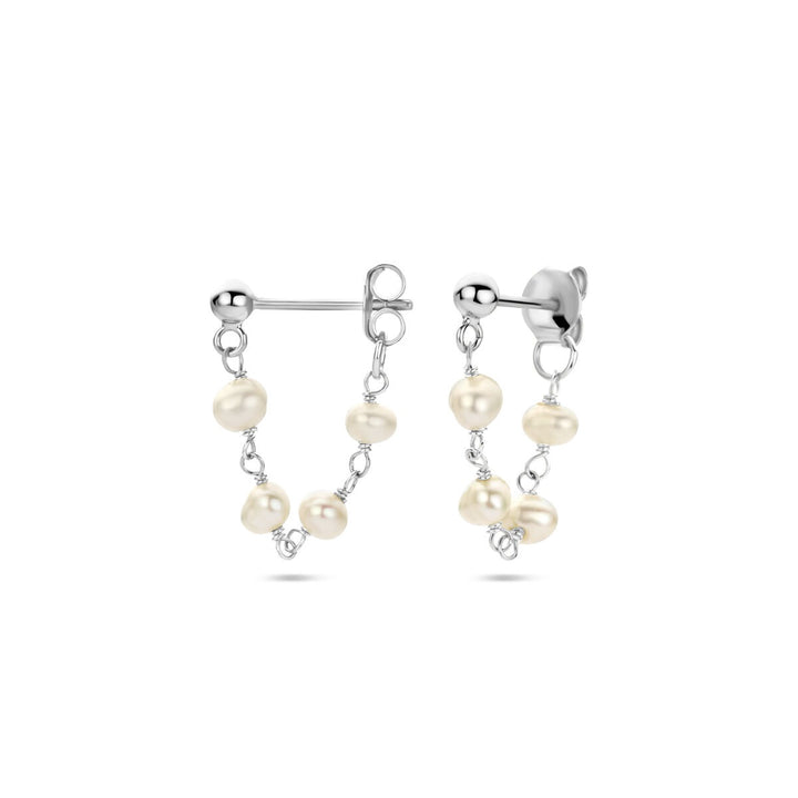 Zilveren dames oorhangers met parel – gerhodineerd 18 mm