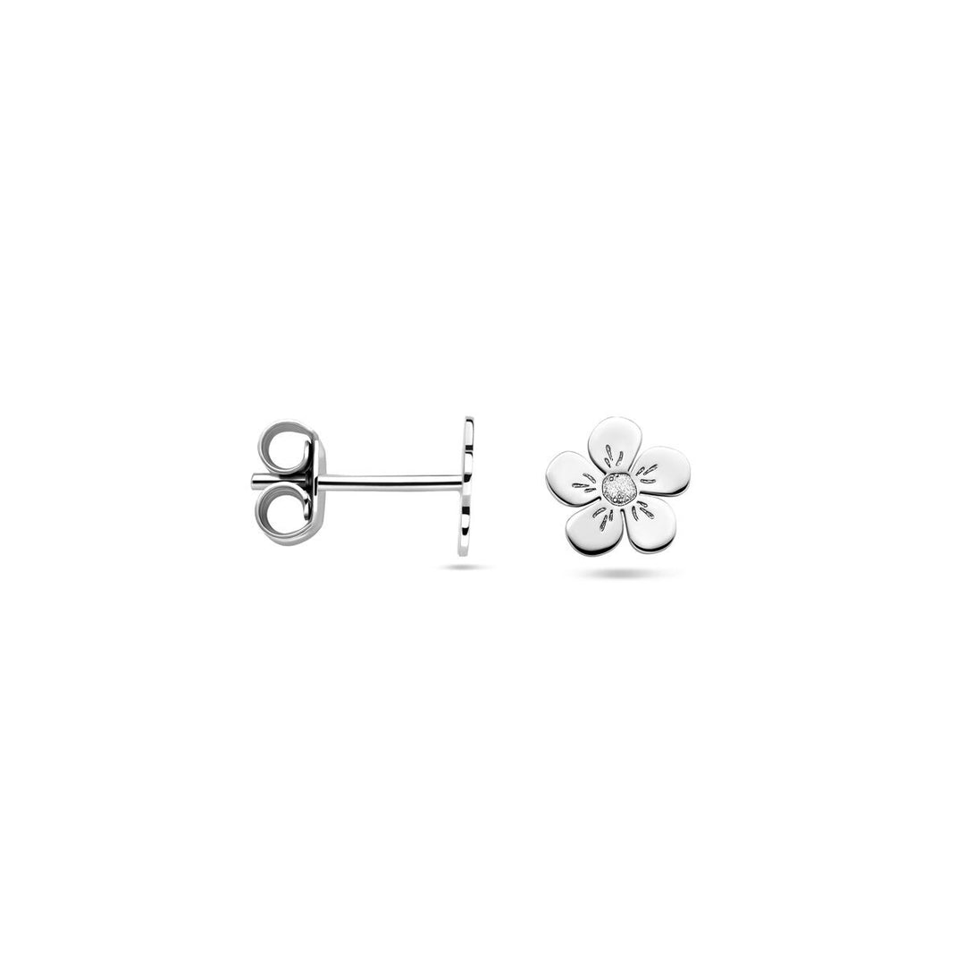 silver rhodium plated flower stud earrings
