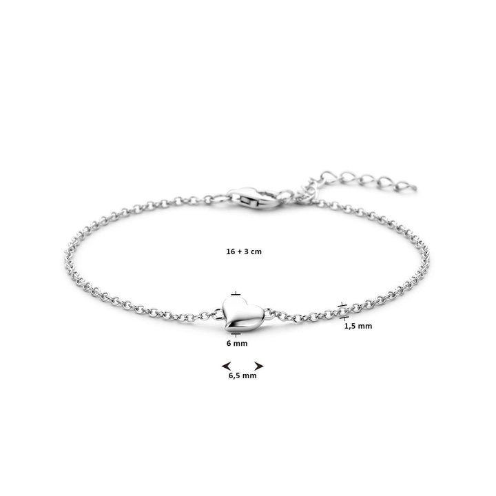 bracelet heart 16 + 3 cm silver rhodium plated