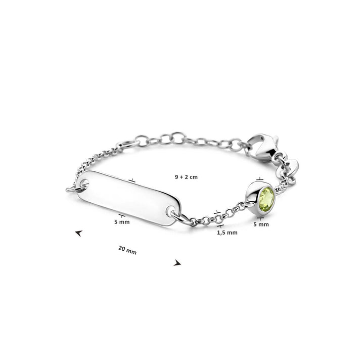 Gerhodineerd Zilveren Kinder Graveerarmband met Saffier – Verstelbaar 9–11cm