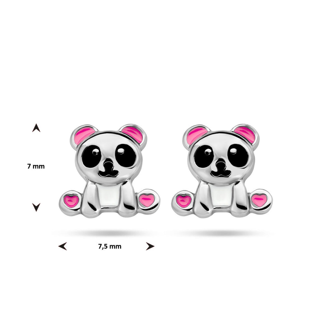 Zilveren panda oorknoppen met emaille – kindersieraad