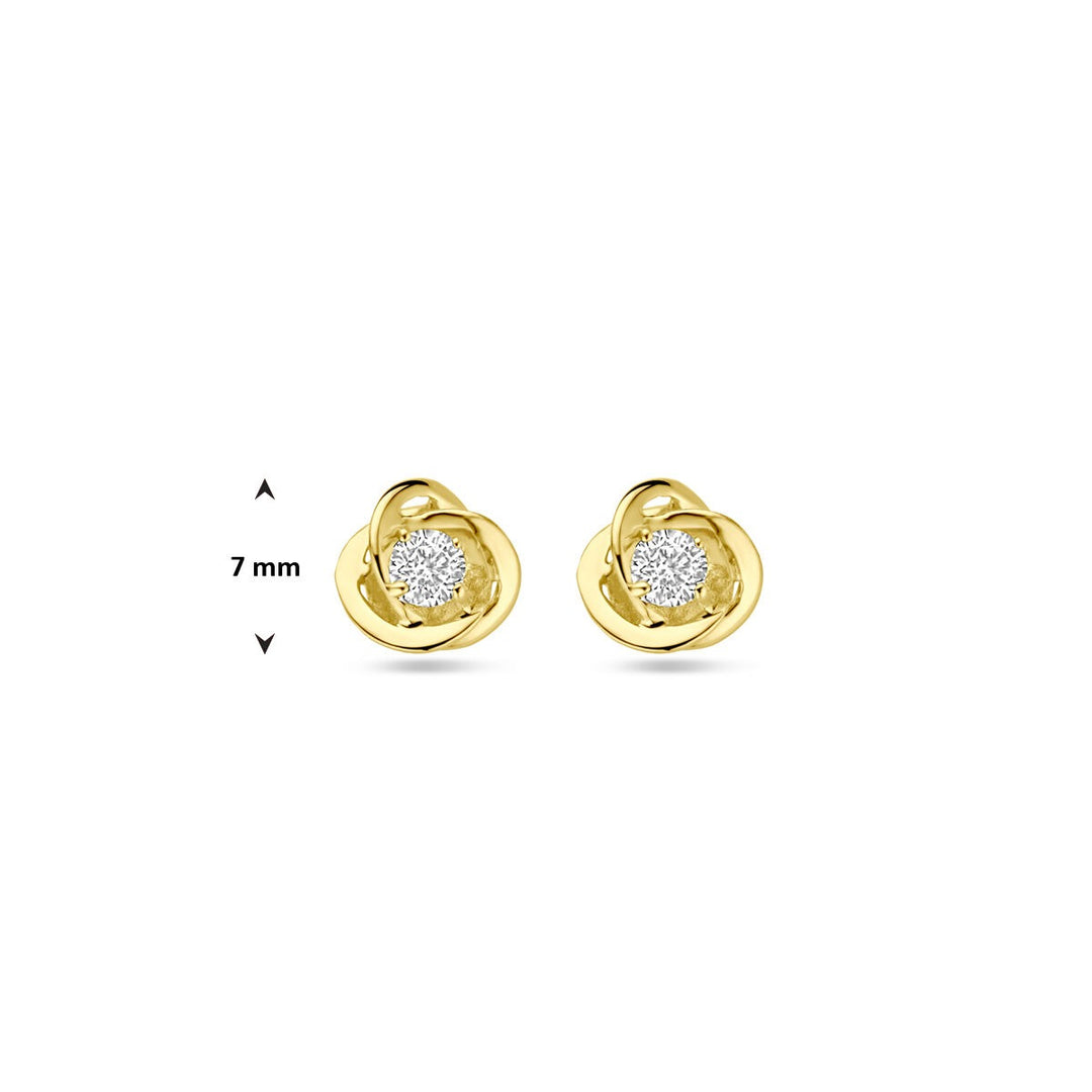 9k geelgoudkleurige oorknoppen met zirkonia – 7 mm