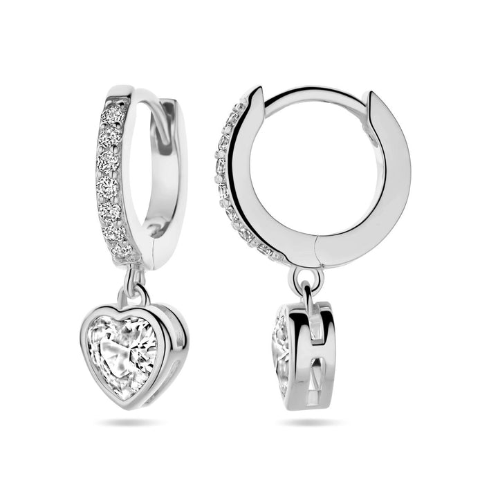 earrings heart zirconia silver rhodium plated