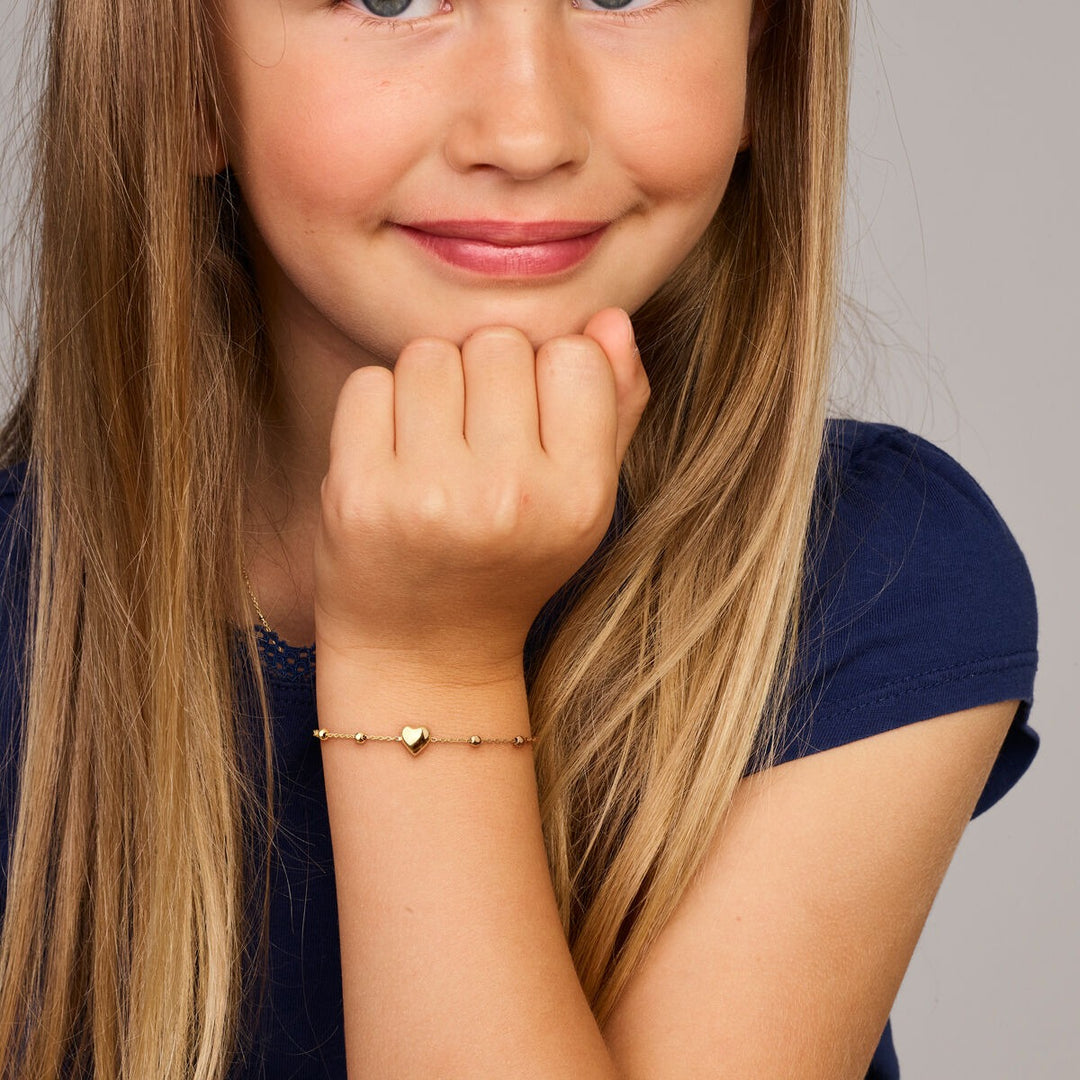 bracelet heart and balls 11 – 13 cm 14K yellow gold