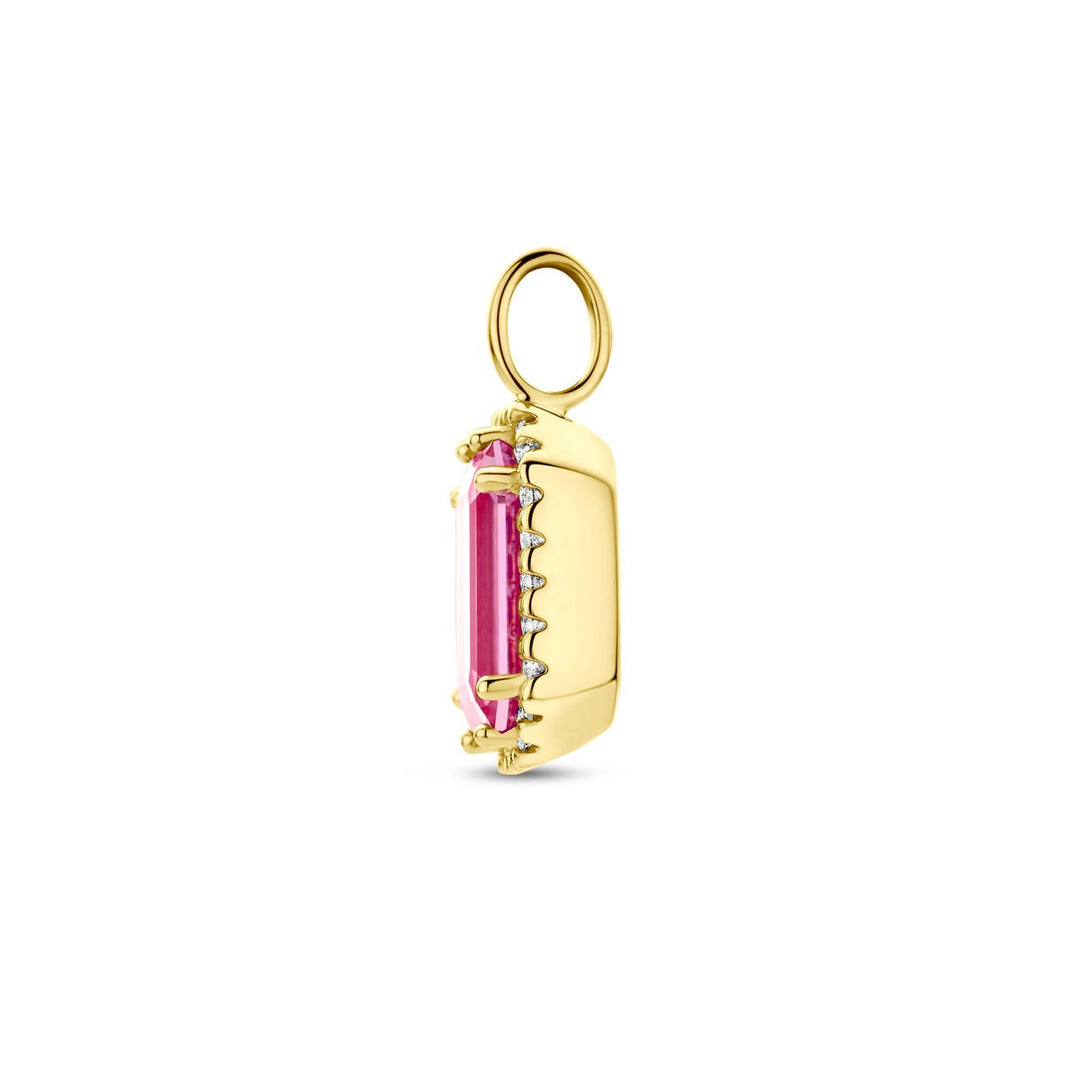 pendant pink tourmaline and diamond 0.10ct h si 14K yellow gold