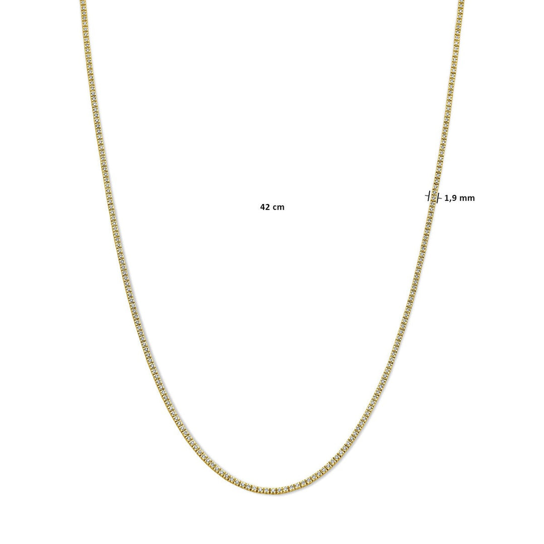 tennis necklace diamond 2.00ct h si 1.9 mm 42 cm 14K yellow gold