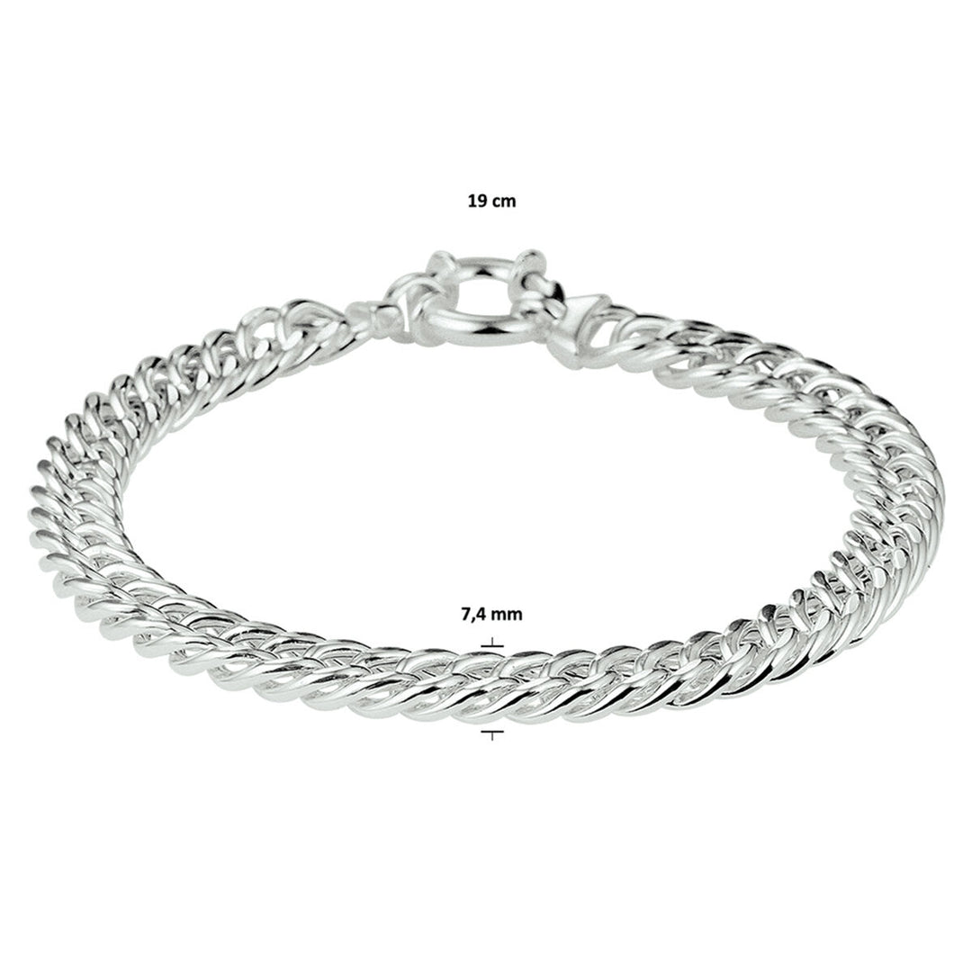 bracelet gourmette 7.4 mm 19 cm with large spring clasp silver white