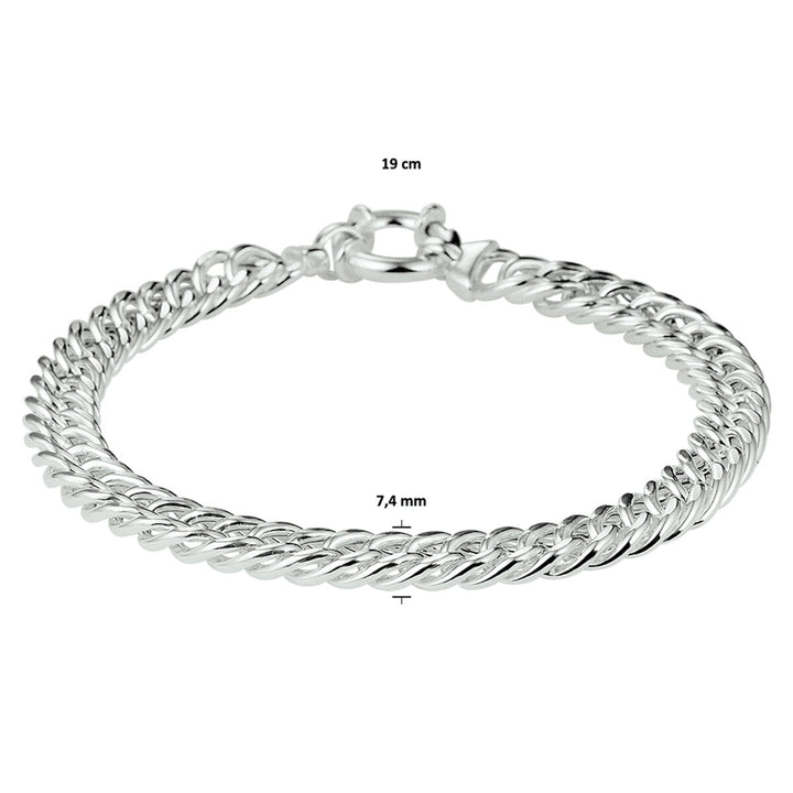bracelet gourmette 7.4 mm 19 cm with large spring clasp silver white