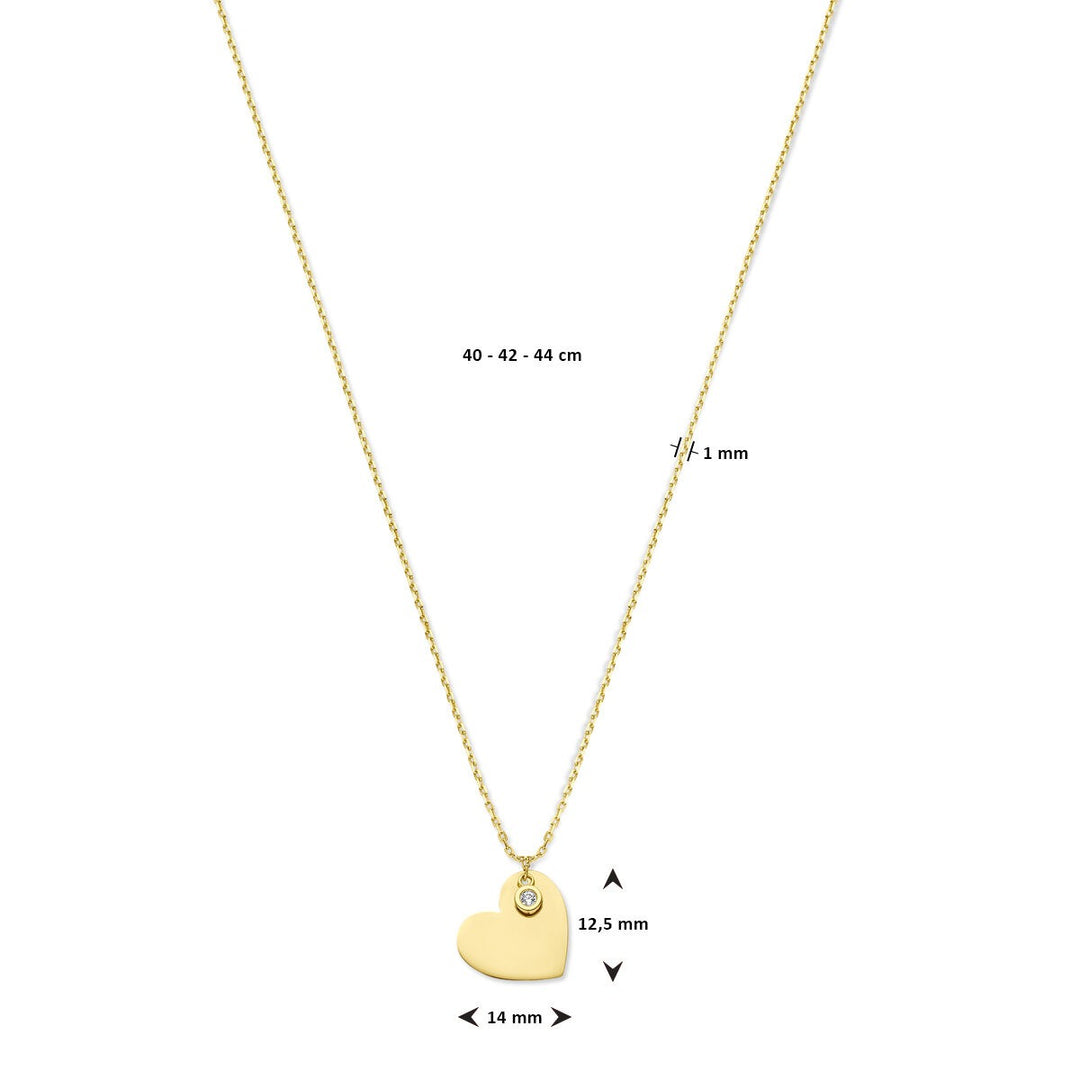 necklace heart and zirconia 1.0 mm 40 - 42 - 44 cm 14K yellow gold