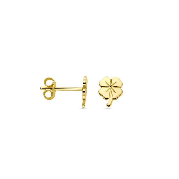 Geelgouden oorknoppen met klaver – 14k
