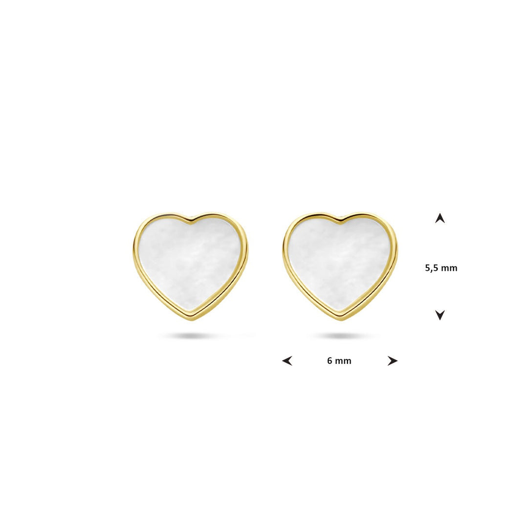 ear studs heart mother of pearl 14K yellow gold