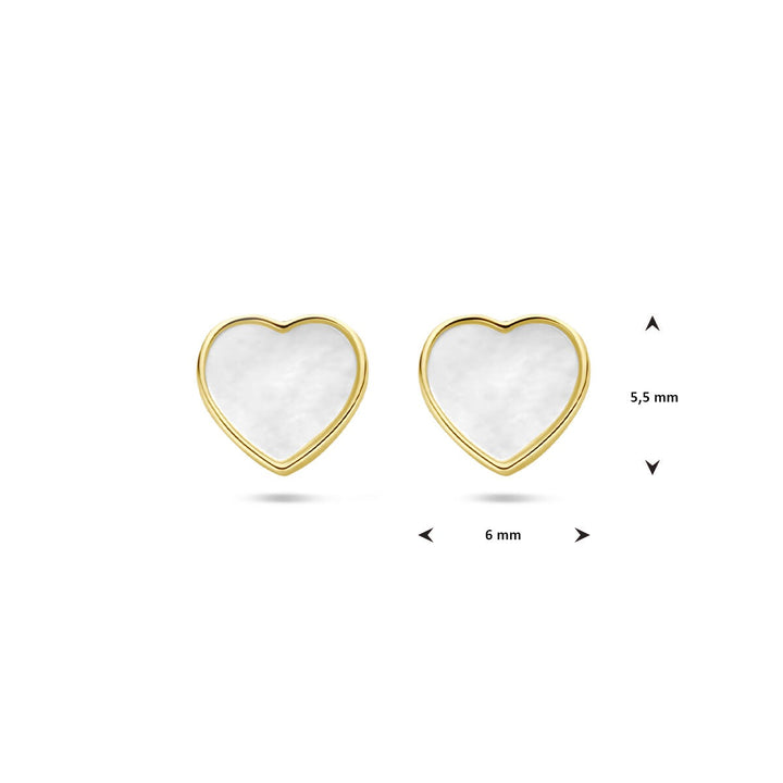 ear studs heart mother of pearl 14K yellow gold