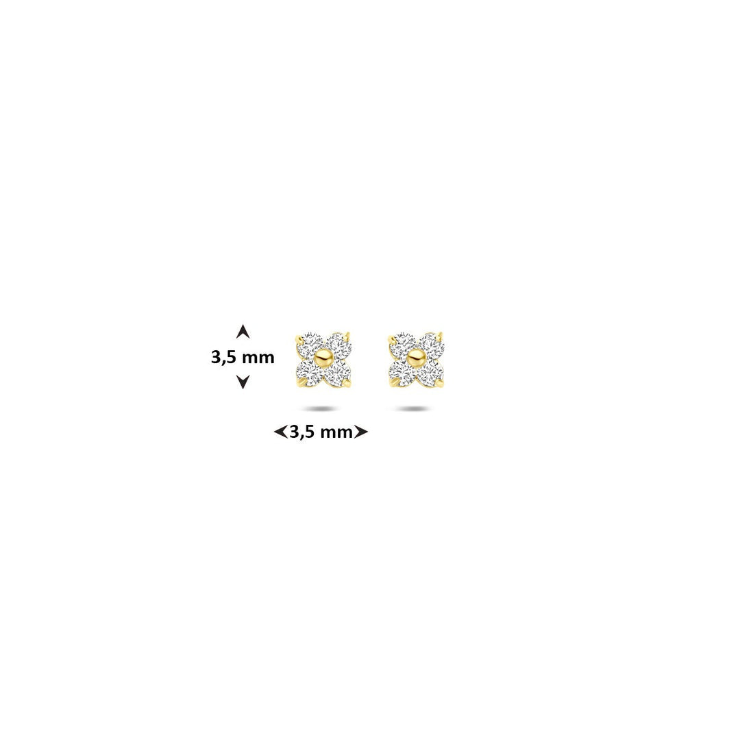 Gouden bloem oorknoppen met zirkonia – 14k