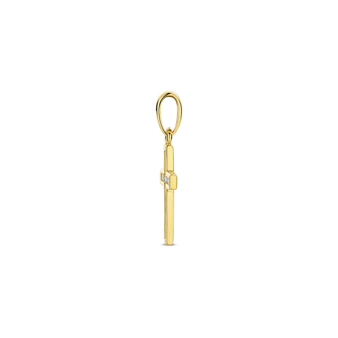 pendant cross and zirconia 14K yellow gold 