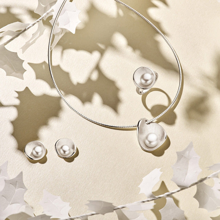 necklace pearl poly/matt 42 + 3 cm silver rhodium plated