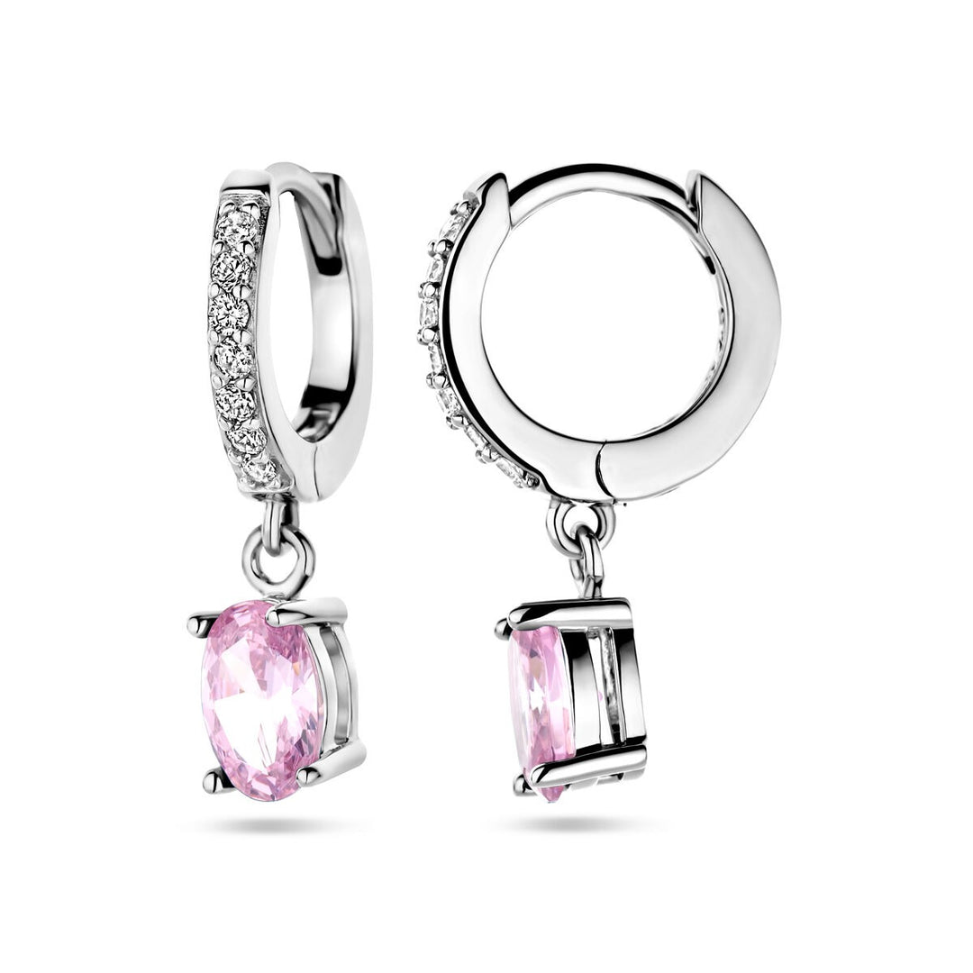 drop earrings white and pink zirconia silver rhodium plated