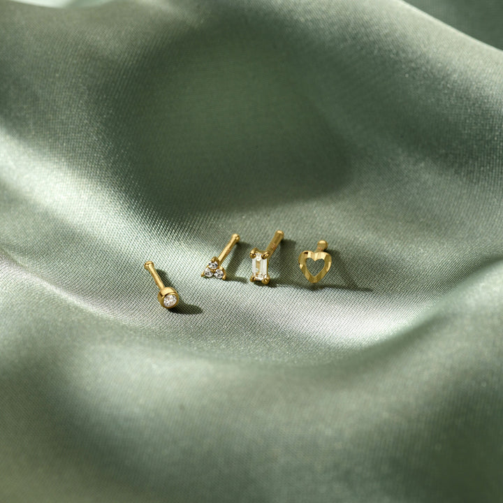 nose stud heart ball diamond-plated 14K yellow gold