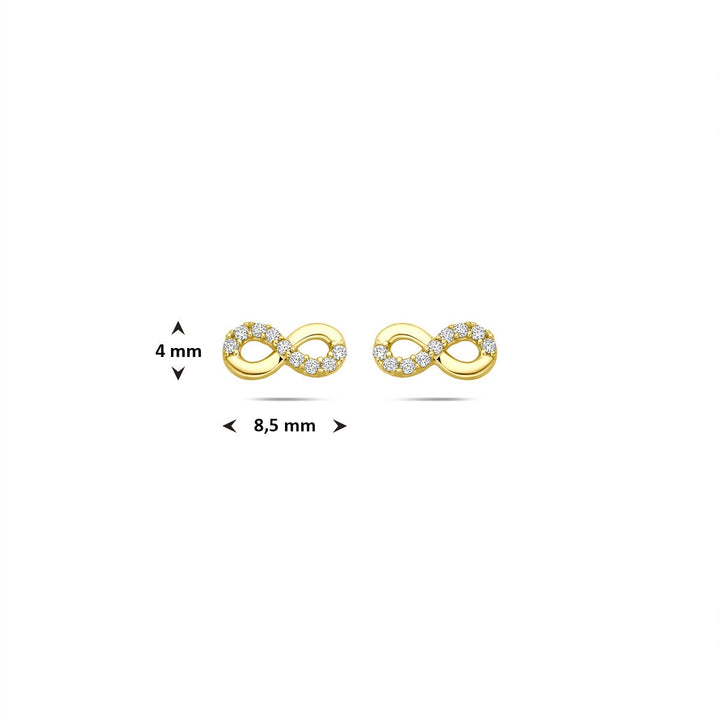 Gouden infinity oorknoppen met zirkonia – 14k