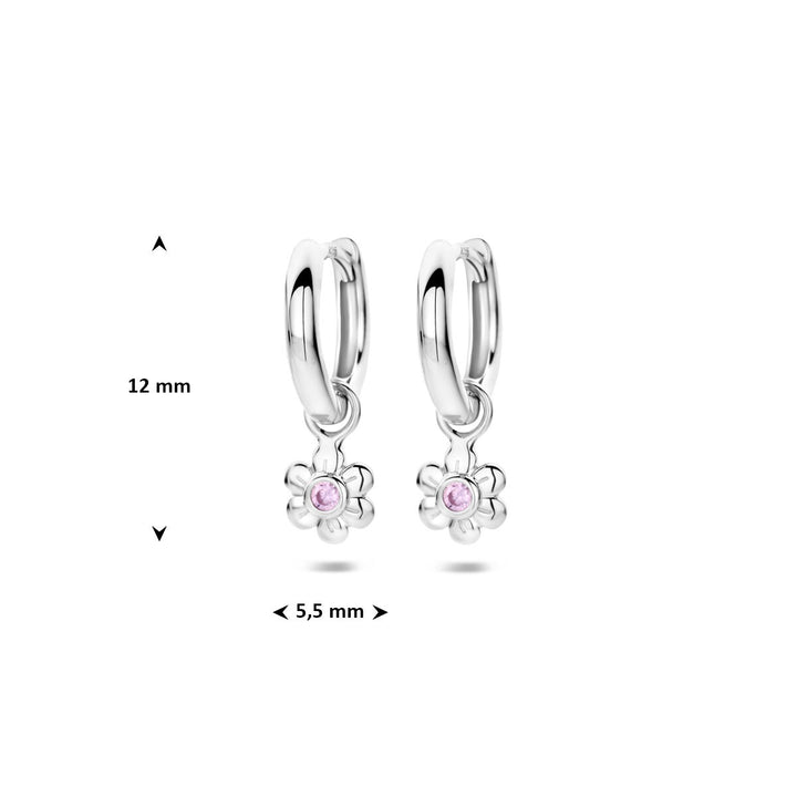 earrings flower pink zirconia silver rhodium plated
