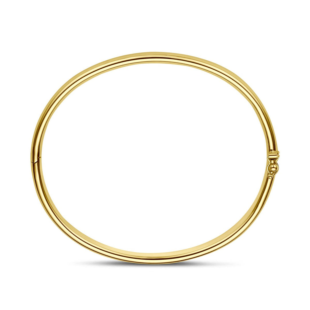 9k Geelgouden bangle armband met ovale buis en zilveren kern
