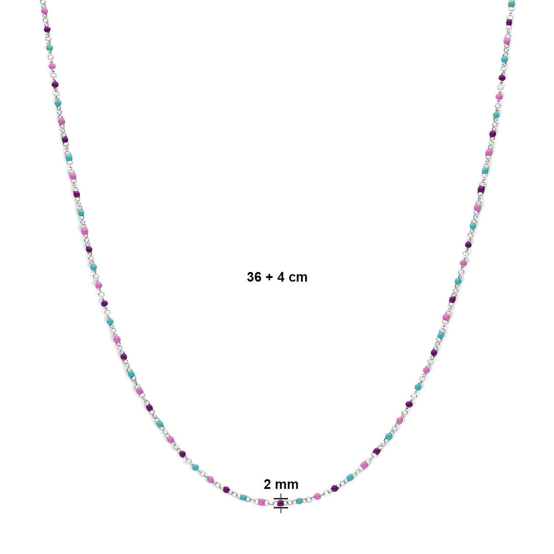 necklace balls of colored enamel 36 + 4 cm silver rhodium plated