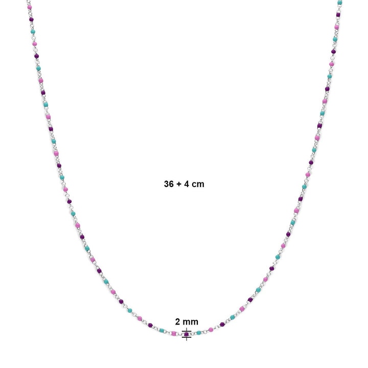 necklace balls of colored enamel 36 + 4 cm silver rhodium plated
