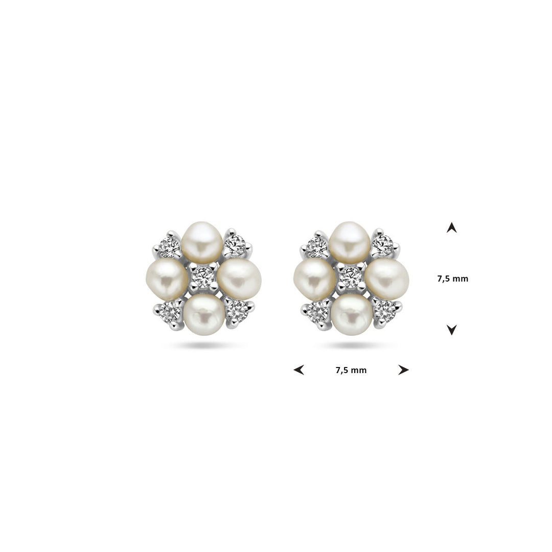 ear studs pearl and zirconia silver rhodium plated
