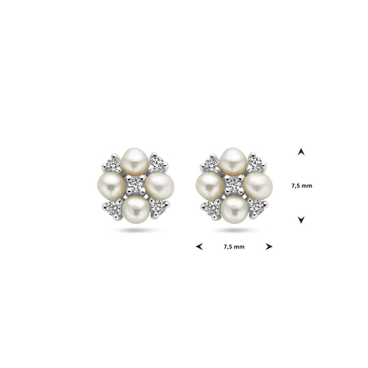 ear studs pearl and zirconia silver rhodium plated