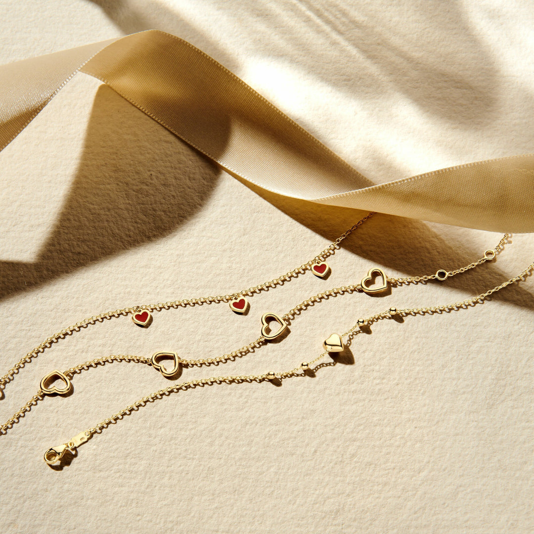 bracelet hearts 16 - 17.5 - 19 cm 14K yellow gold