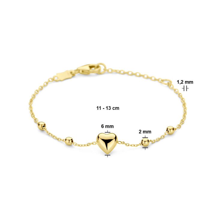 bracelet heart and balls 11 – 13 cm 14K yellow gold