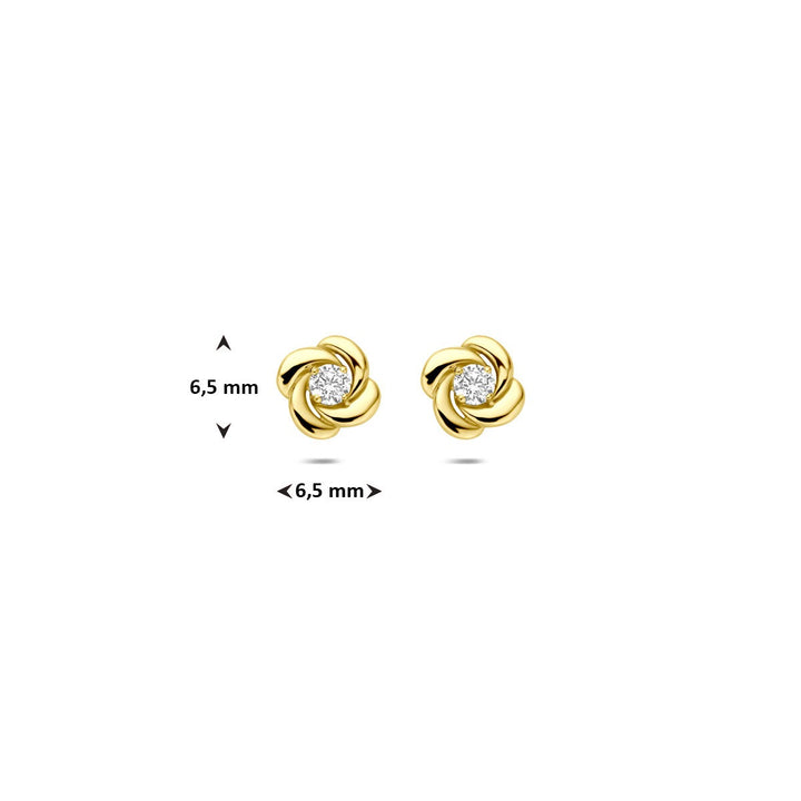 Geelgouden oorknoppen met zirkonia – 14k, chaton 4-poots
