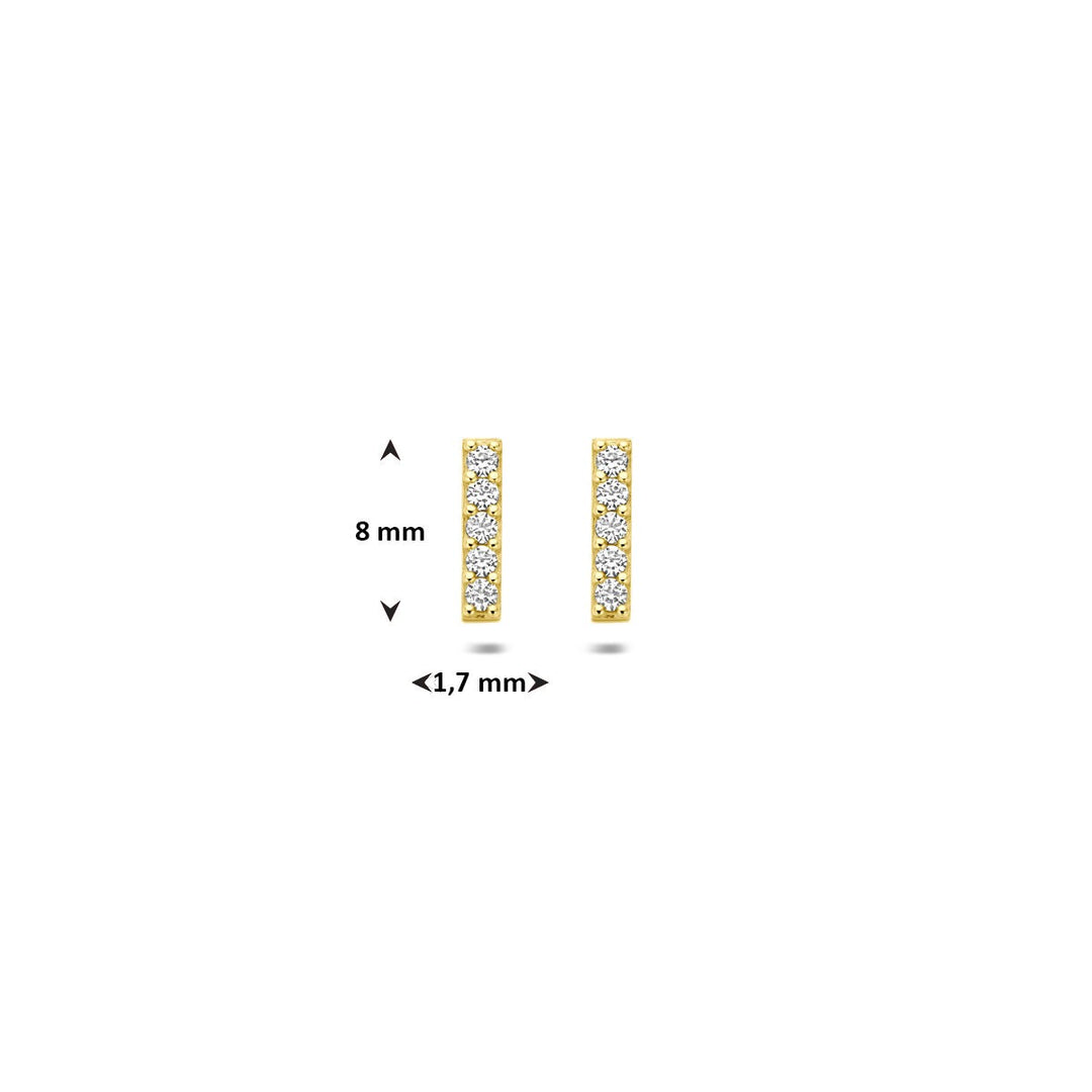 ear studs bar zirconia 14K yellow gold 
