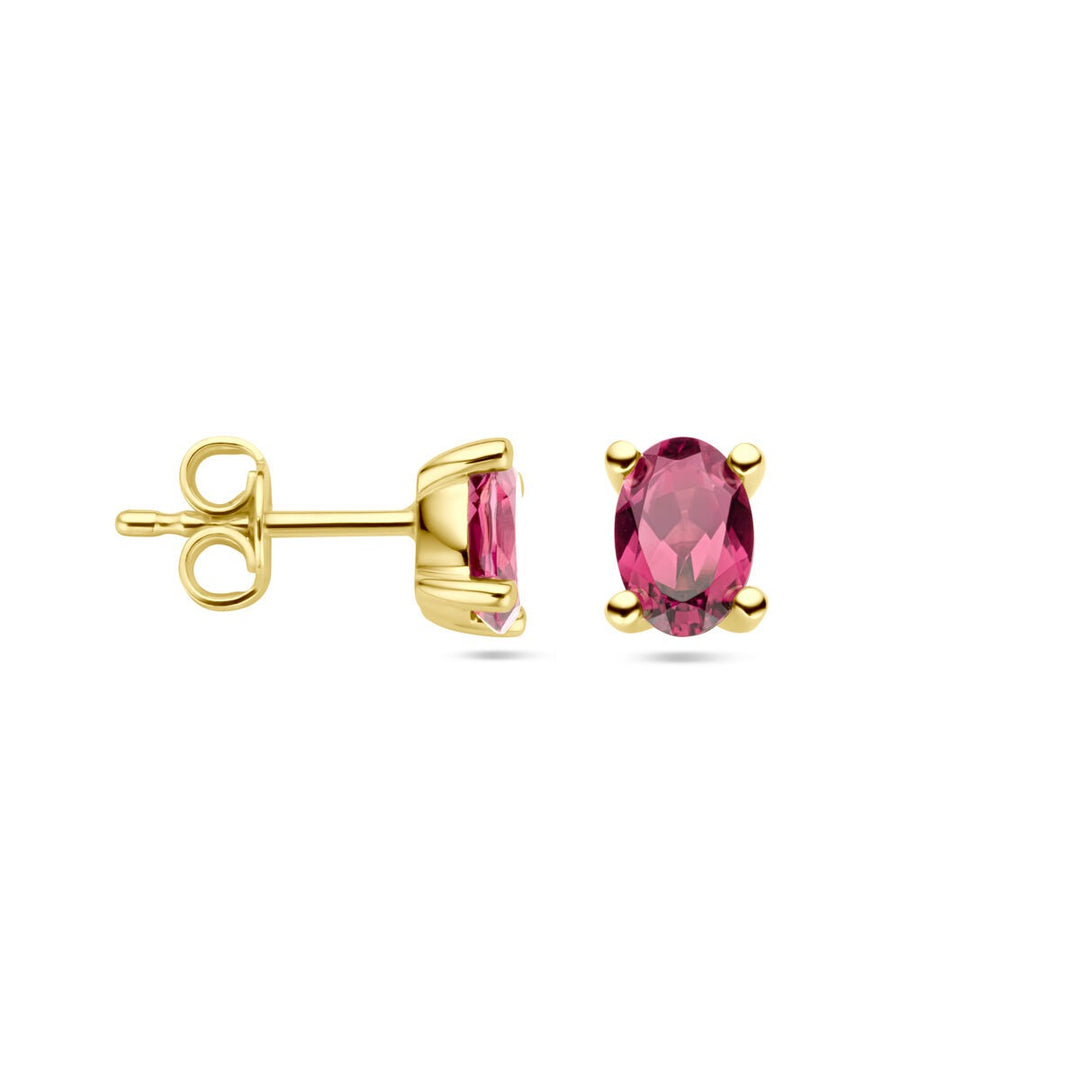 ear studs pink rhodolite 14K yellow gold