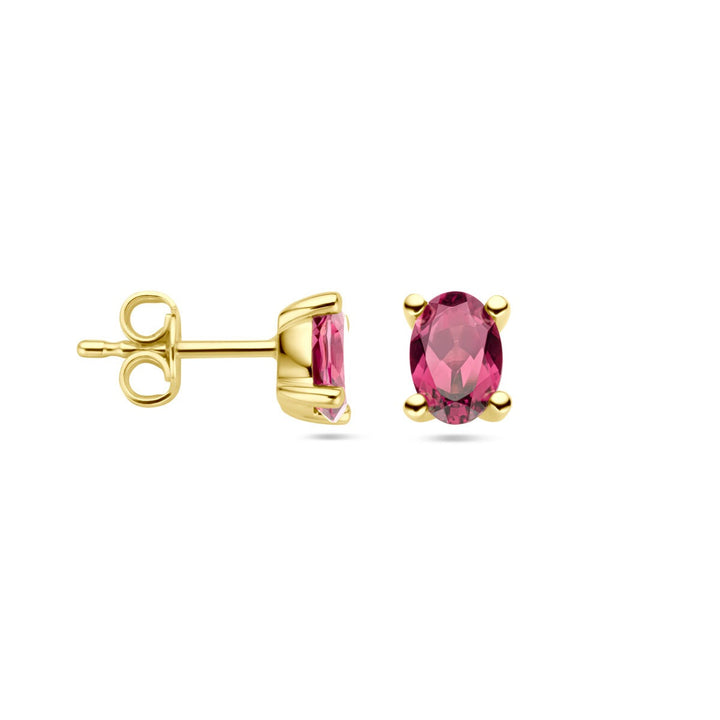 ear studs pink rhodolite 14K yellow gold