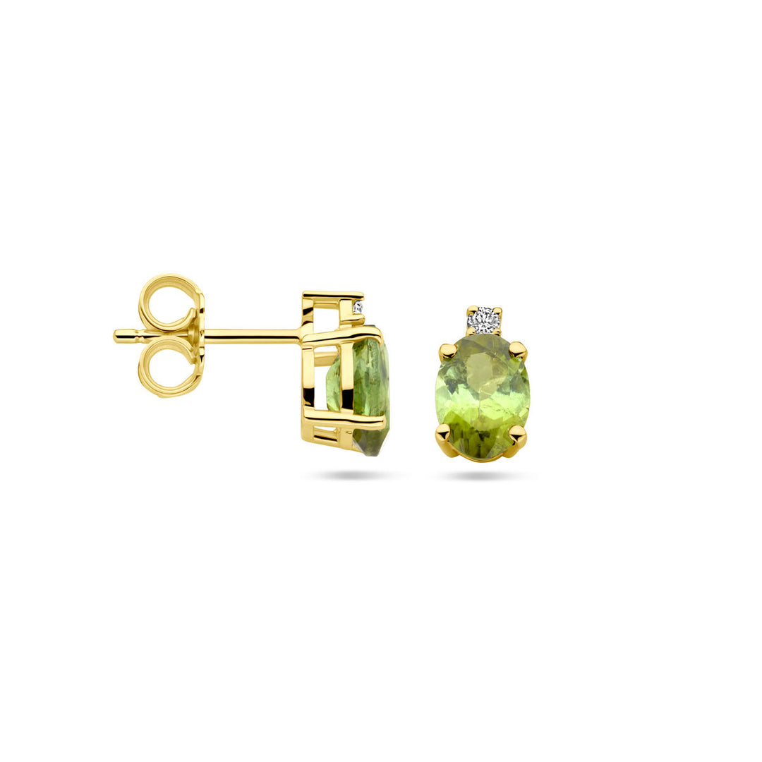ear studs tourmaline and diamond 0.04ct (2x 0.02ct) h si 14K yellow gold