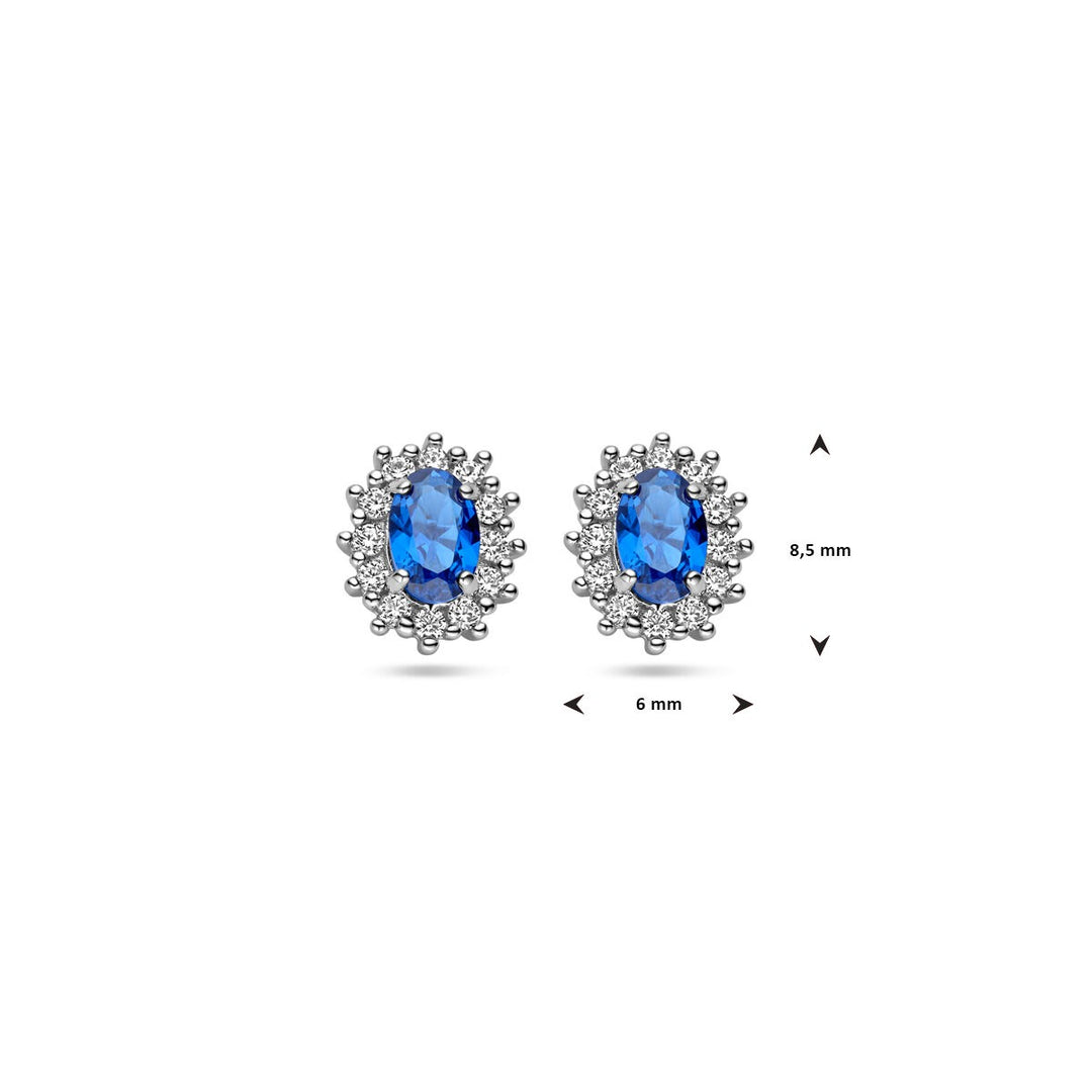 ear studs zirconia and synthetic sapphire halo silver rhodium plated
