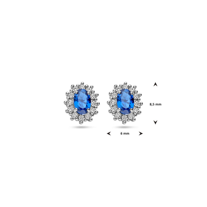 ear studs zirconia and synthetic sapphire halo silver rhodium plated