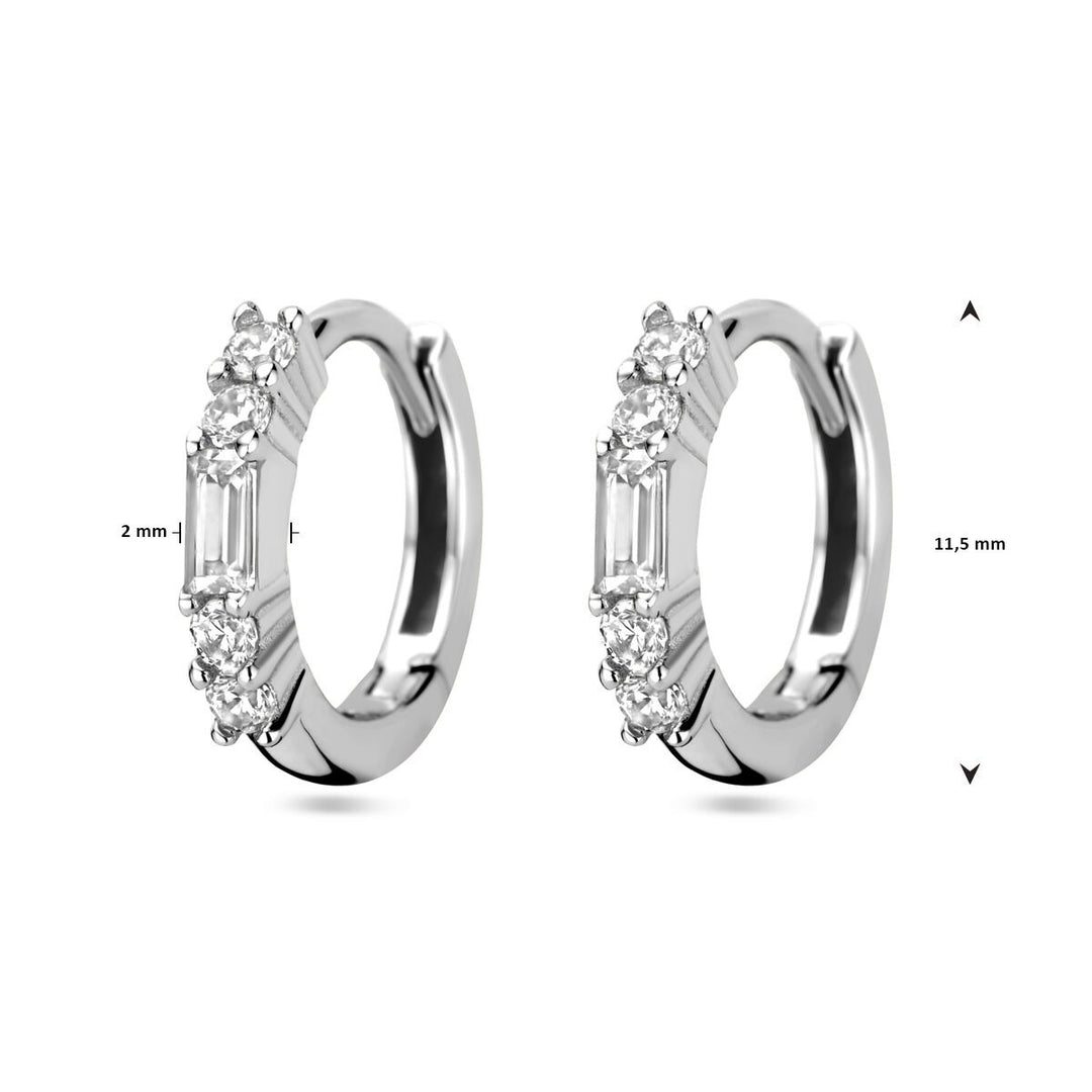 Zilveren dames klapoorringen met baguette zirkonia – gerhodineerd 11.5 mm