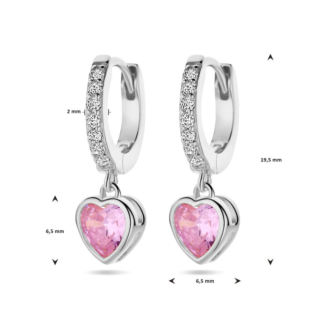 earrings heart pink and white zirconia silver rhodium plated