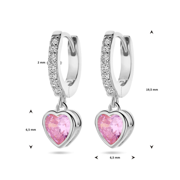 earrings heart pink and white zirconia silver rhodium plated